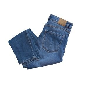 Sinsay Mom Fit Jeans Blue Wash Denim High Rise Button Fly Size 38